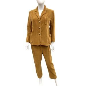 Vintage Saks 5th Ave Women’s 2-Piece Jacket And Pants Set SZ S Corduroy Mustard